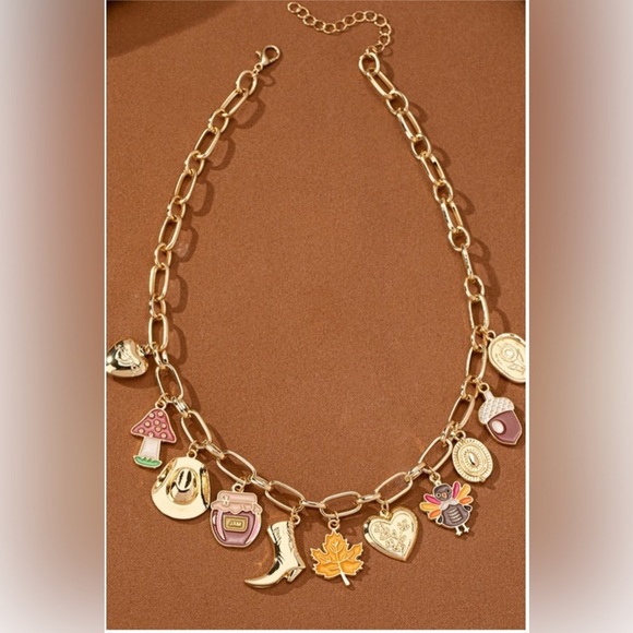 Gold Charm Necklace with Autumn Accents - Picture 2 of 2